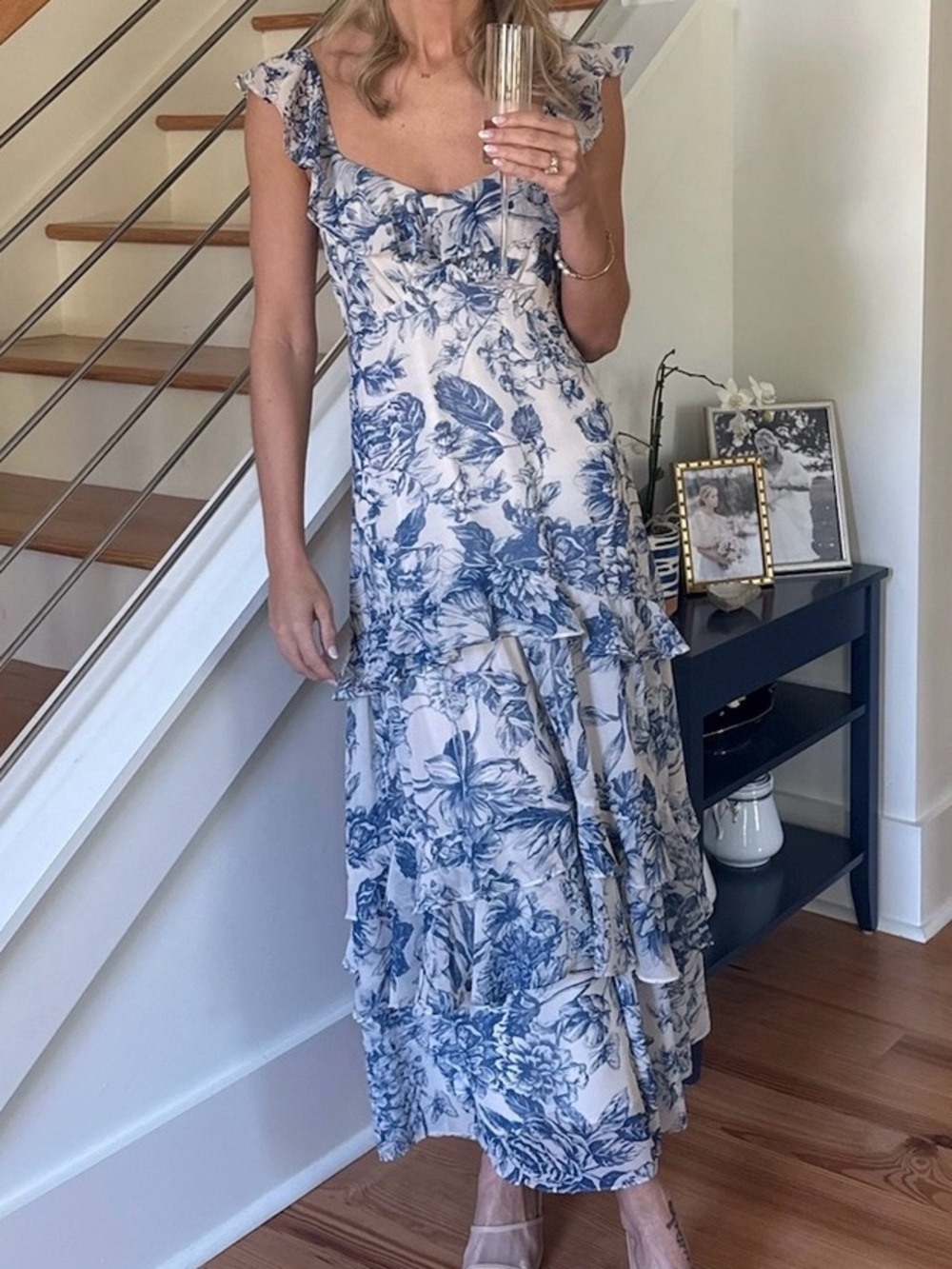 Blue Floral Ruffle Tiered Maxi Dress
